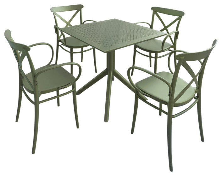 Cross XL Patio Dining Set With 4 Chairs Olive Green
