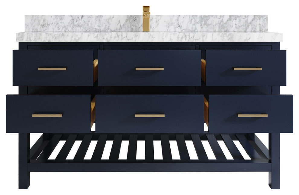 Parker 60 Single Sink Bathroom Vanity in Navy Blue  2" Carrara Marble