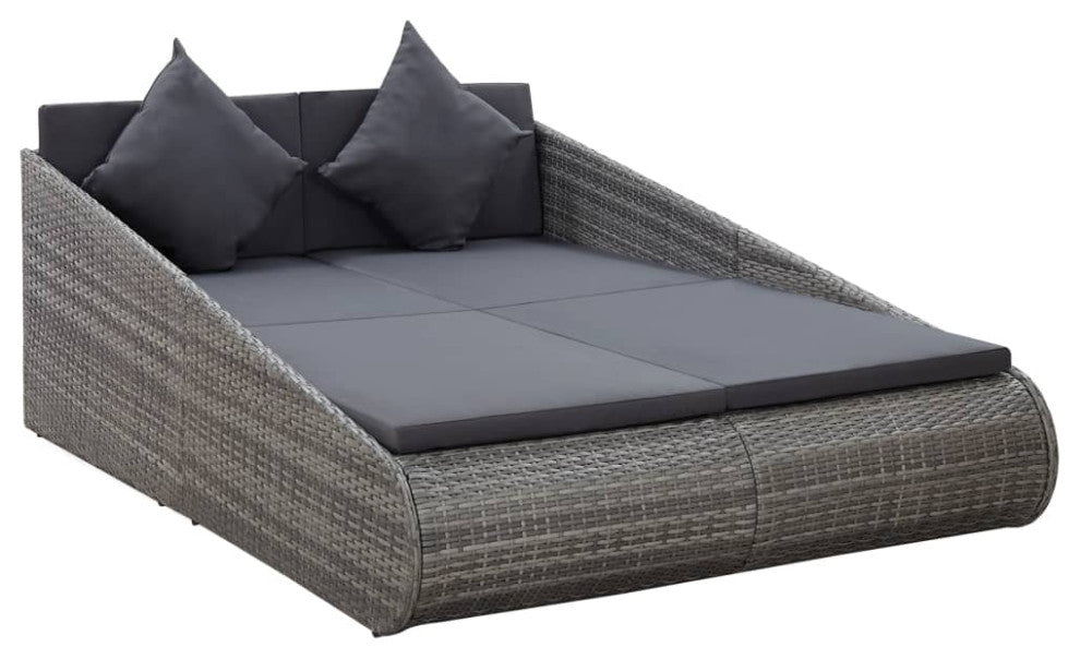 vidaXL Patio Bed Gray Poly Rattan Sun Lounger Outdoor Garden Seating Sunbed