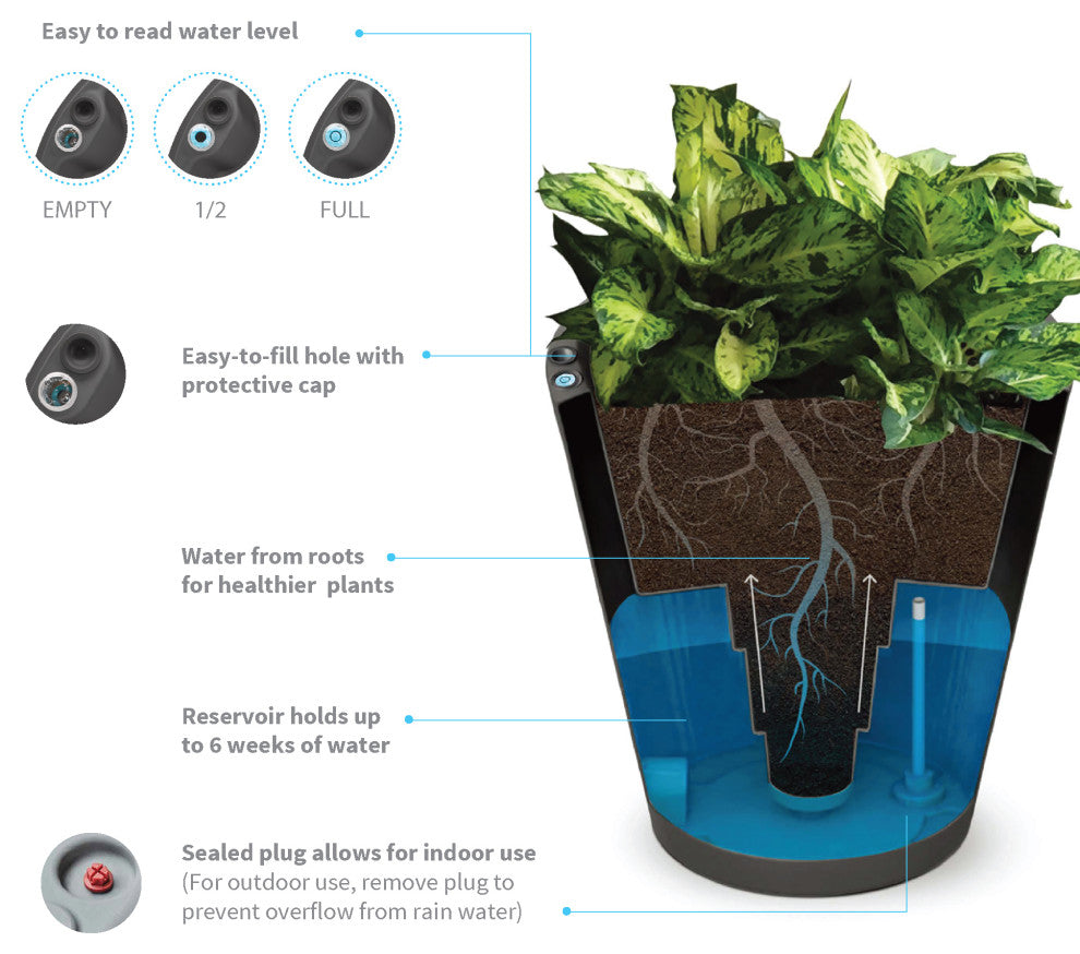 TruDrop Dot Modern Self Watering Planter, Old Bronze, 16''