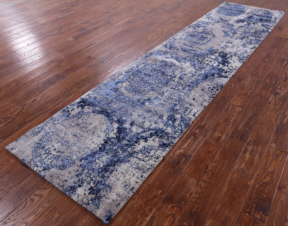 Modern Handmade Wool and Silk Runner Rug 3' 0" X 12' 4" Q9068