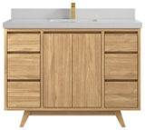 Madison Teak 48 Single Sink Bath Vanity in Light Natural 2" Carrara Quartz