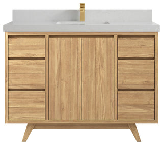 Madison Teak 48 Single Sink Bath Vanity in Light Natural 2" Carrara Quartz