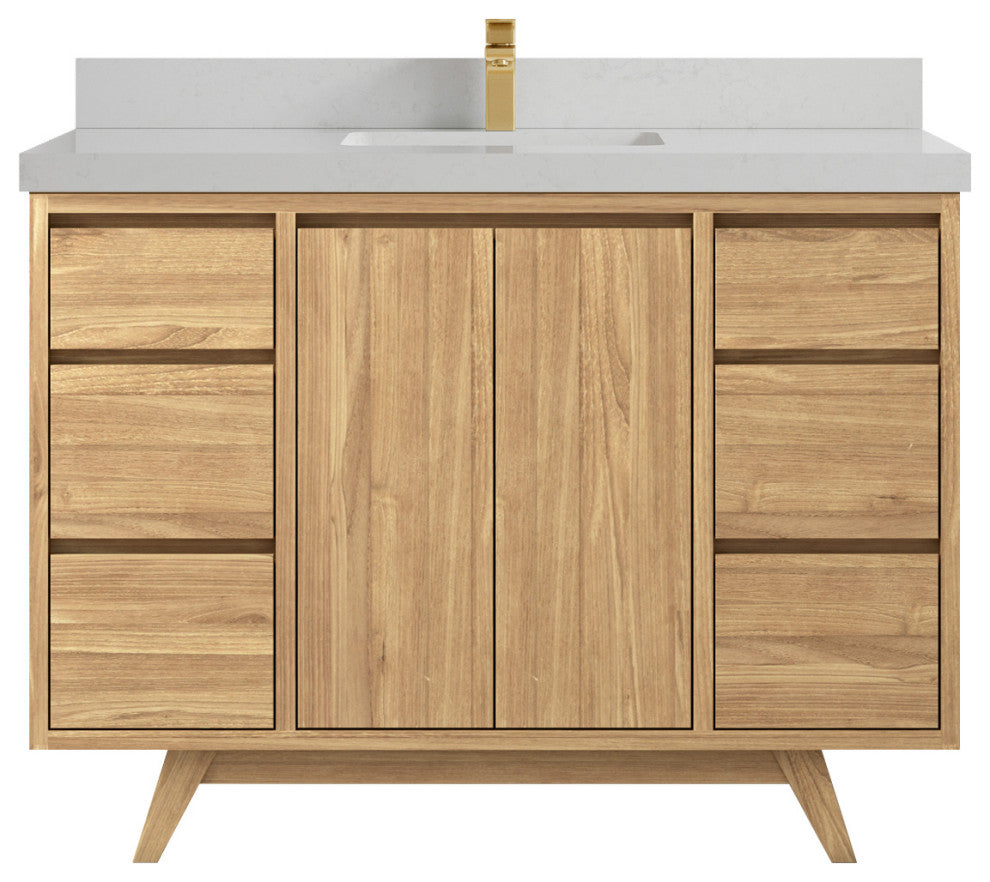 Madison Teak 48 Single Sink Bath Vanity in Light Natural 2" Carrara Quartz