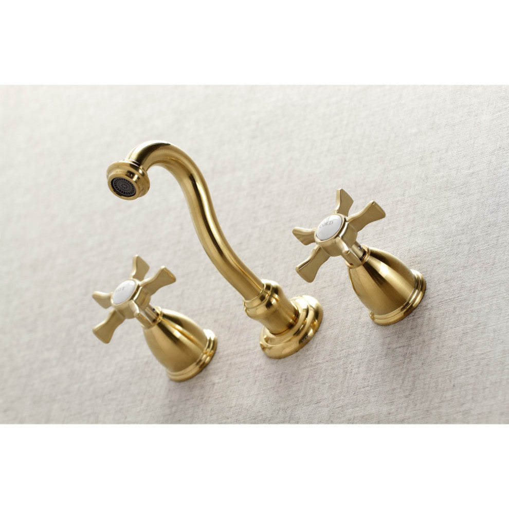 Kingston Brass KS3127NX Two-Handle Wall Mount Bathroom Faucet, Brushed Brass