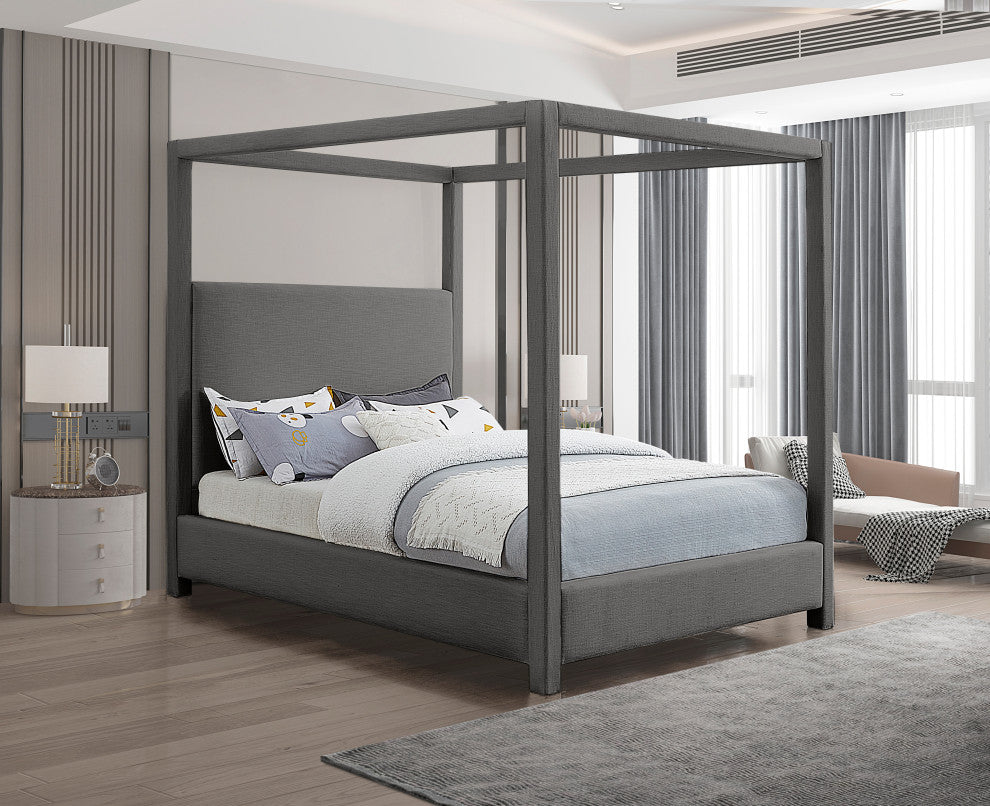 Emerson Upholstered Bed, Gray, Queen, Linen Textured Fabric
