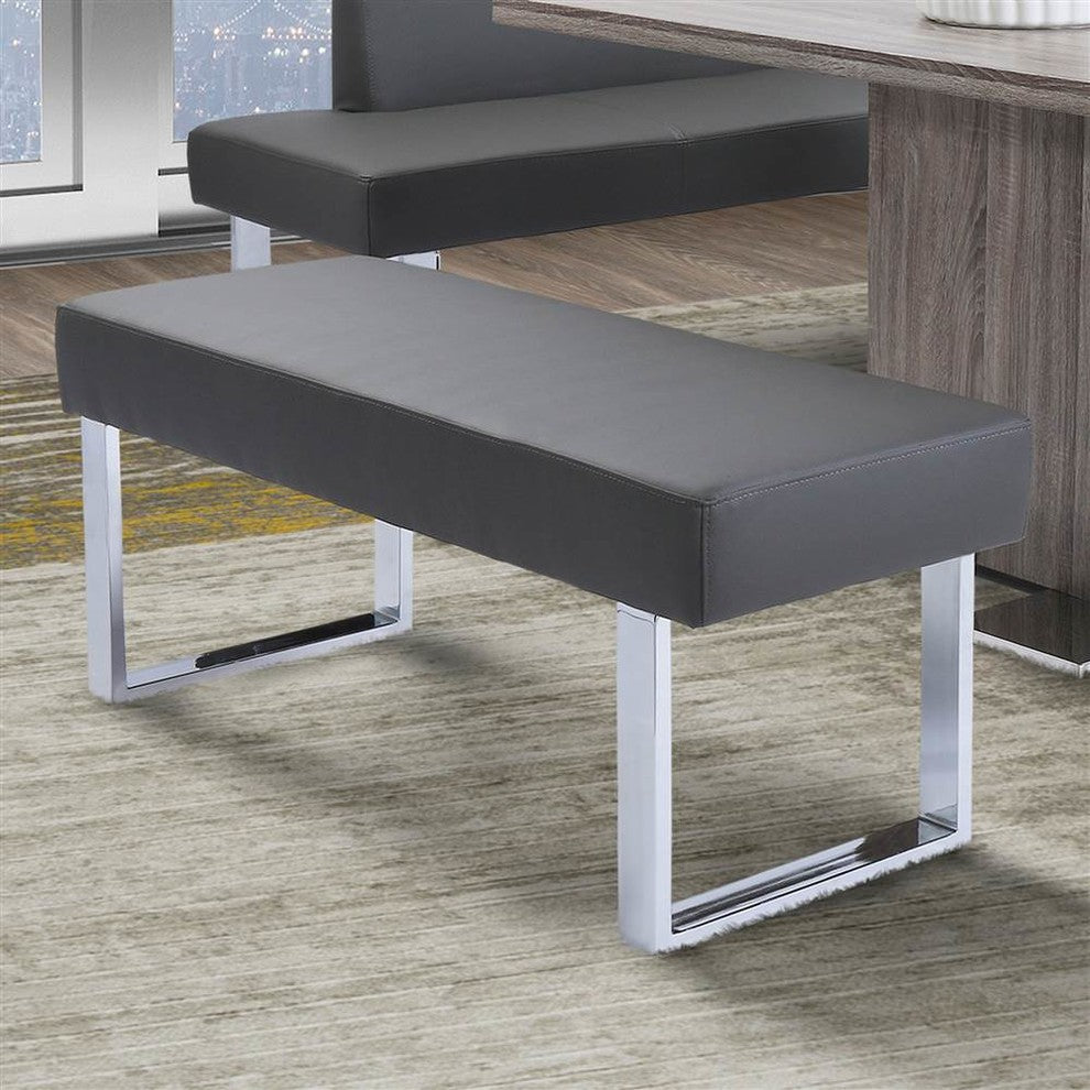 Amanda Contemporary Chrome Dining Bench, Gray