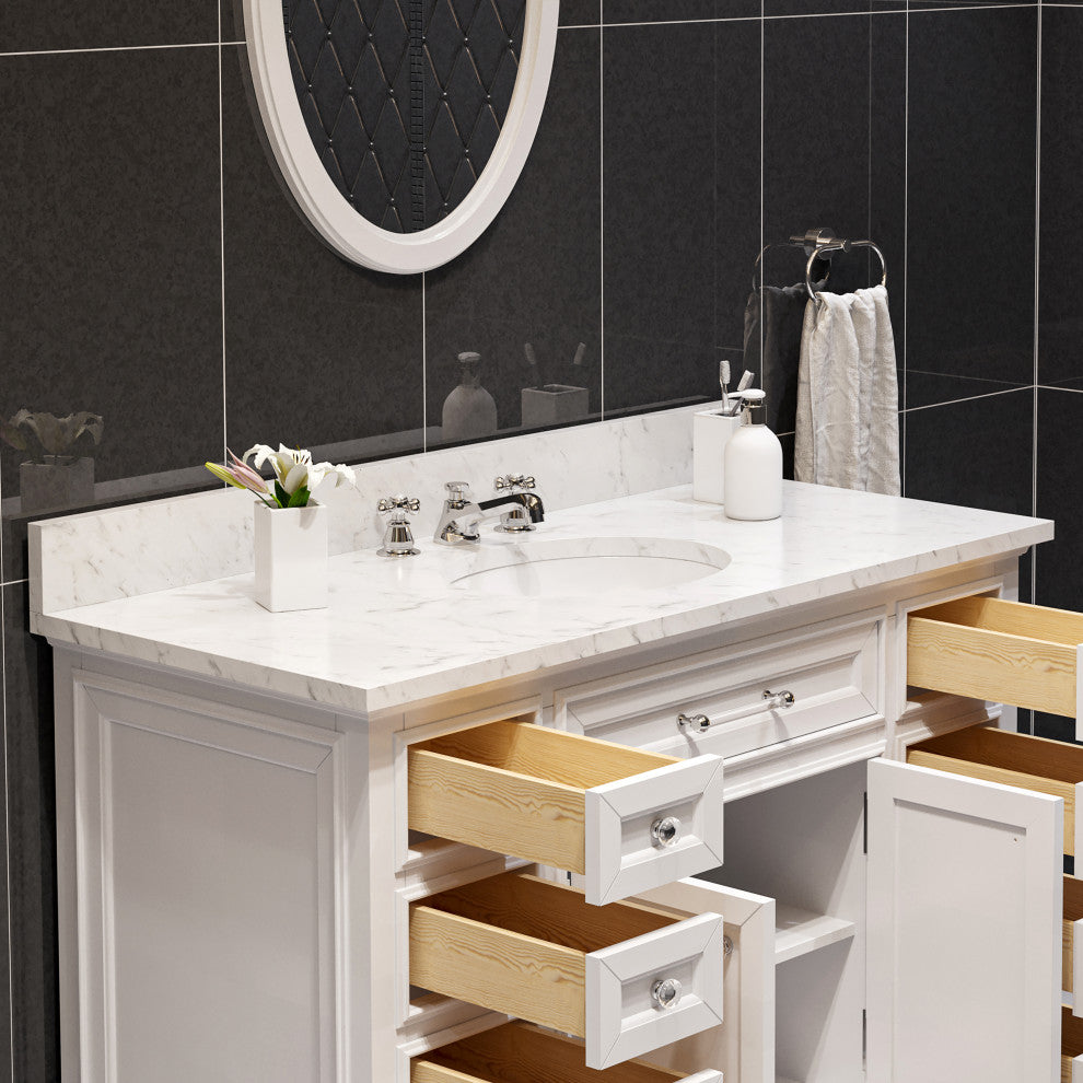 Derby White Bathroom Vanity, Pure White, 48" Wide, One Mirror, No Faucet
