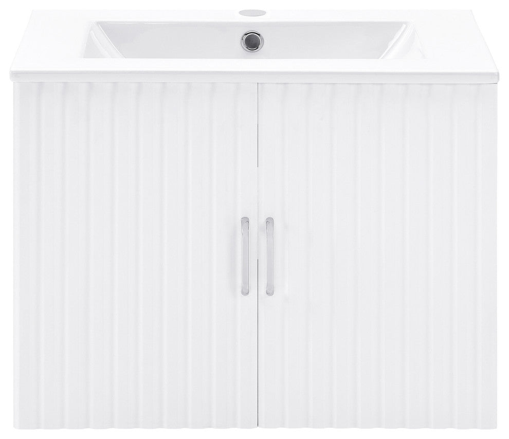 24" W x 19" H MDF Floating Bath Vanity, Integrated Ceramic Sink, White