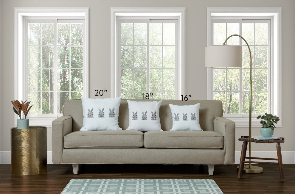 Bunny Triplets Easter Decorative Throw Pillow, Explorer Blue, 26x26"