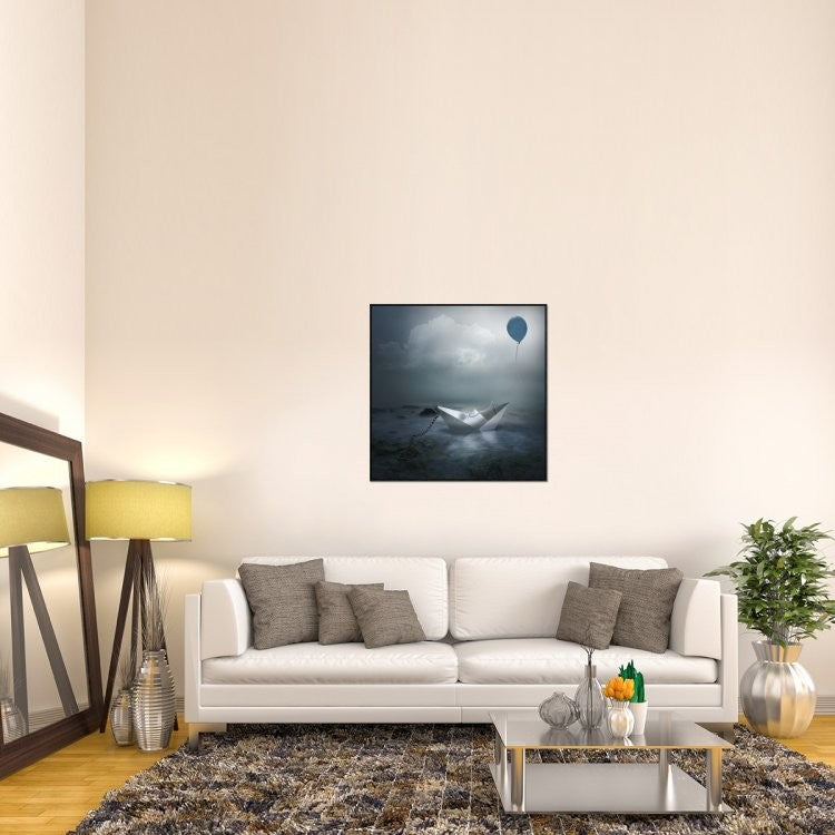 "Paper Boat and Balloon" Framed Canvas Giclee by Natalia Simongulashvili, 37x37"