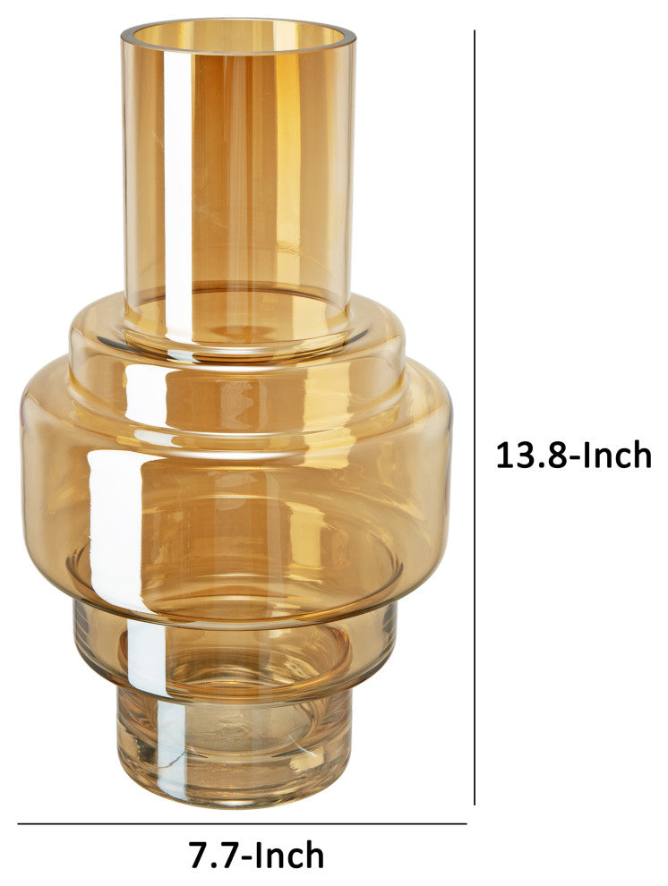 Benzara BM285598 Alma 14" Vase, Geometric Design, Amber Luster Glass Frame