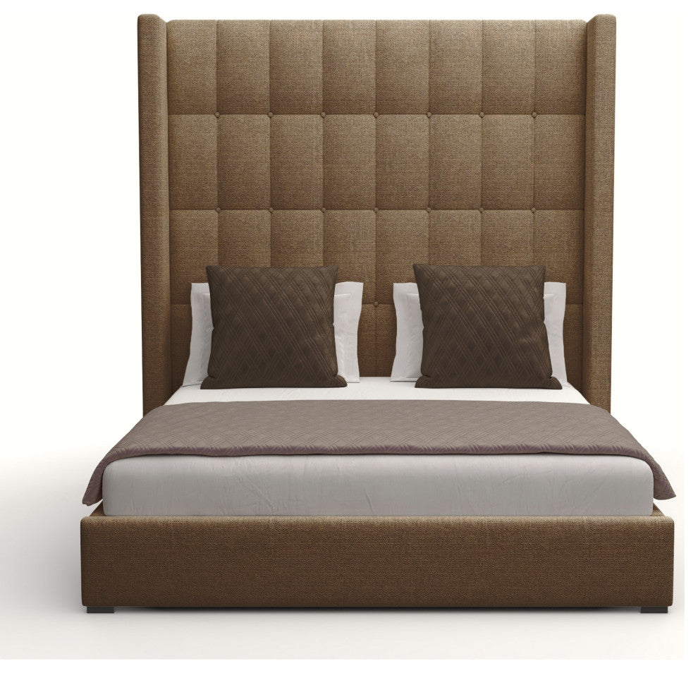 Nativa Interiors Aylet Box Tufted Bed, Brown, King, High Headboard
