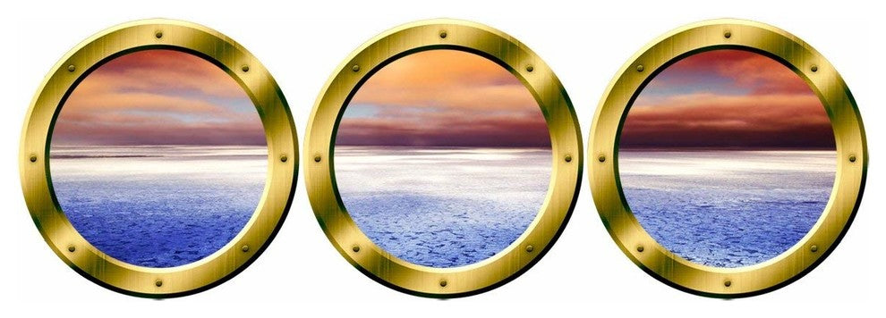 VWAQ Arctic Scenery Wall Decals, Porthole Window Decor, Gold, 20" Diameter