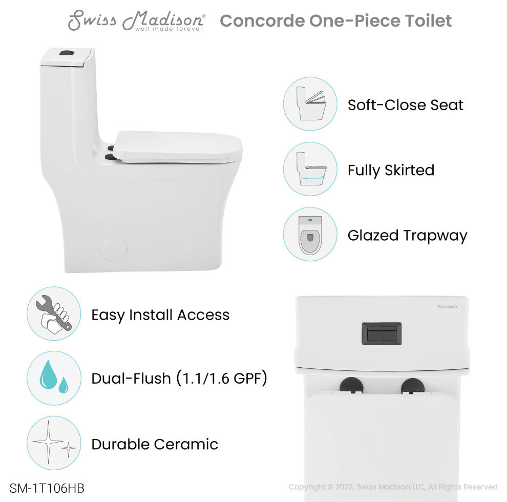 Concorde 1-Piece Square Toilet Dual Flush, Black Hardware 1.1/1.6 gpf