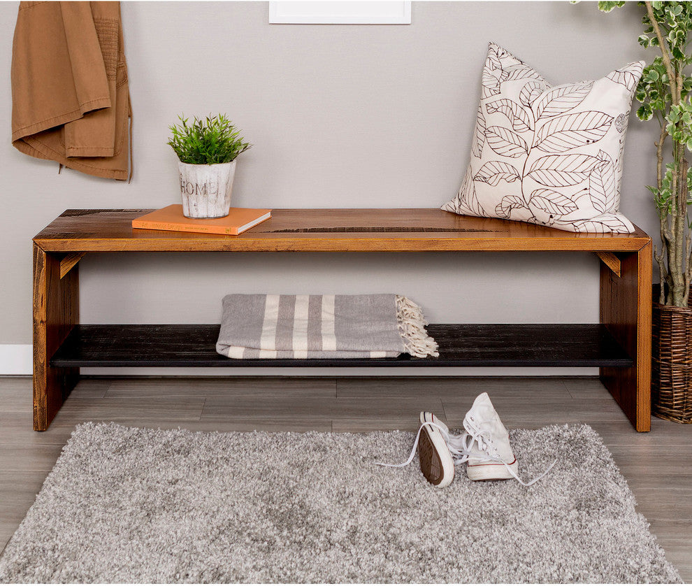 58" Solid Reclaimed Wood Entry Bench, Amber