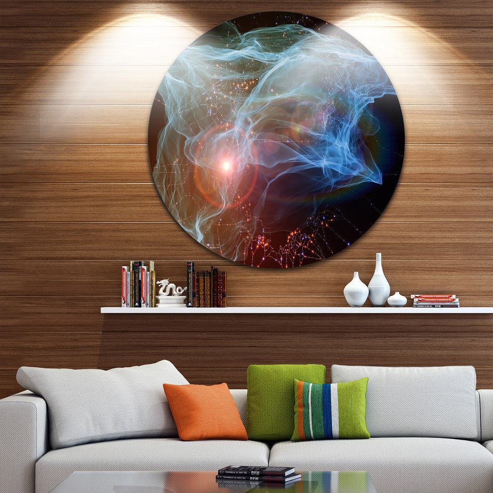 Light Blue Lights Of Network, Abstract Digital Art Round Wall Art, 23"