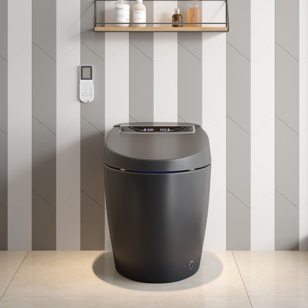 Modern Smart One-Piece 1.28 GPF Floor Mount Automatic Toilet & Bidet with Seat, Black, Automatic
