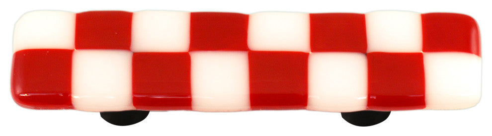 Art Glass Rectangle Checked Pull, Black Post, Brick Red White Squares