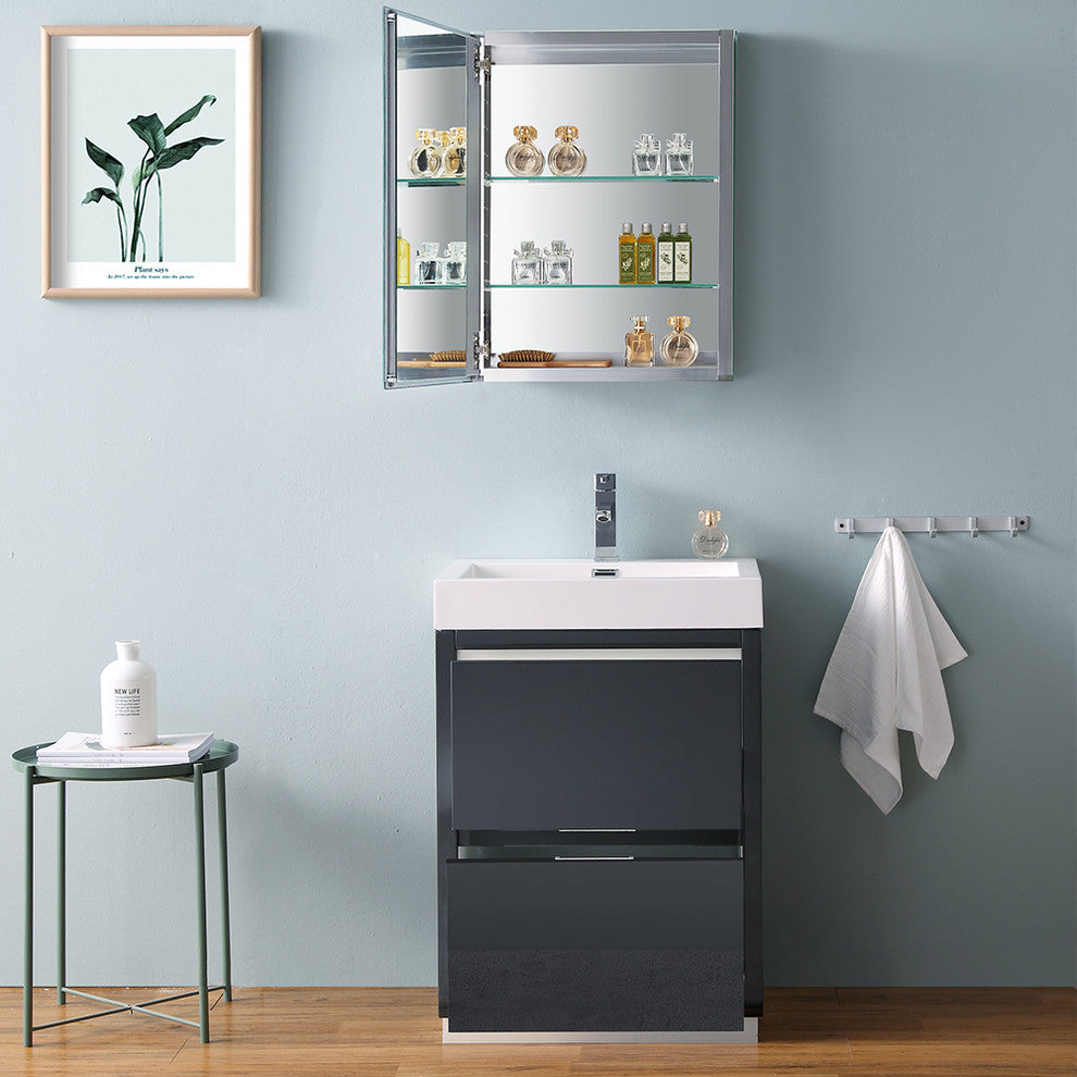 Valencia 24" Dark Slate Gray Free Standing Vanity Set, Cabinet, Faucet FFT9161CH