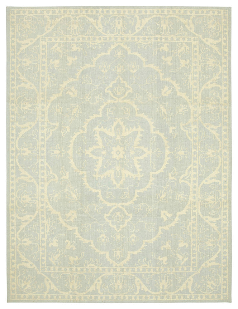 Rug N Carpet - Handmade Oriental 8' 10" x 11' 9" Wool Beige Oushak Rug