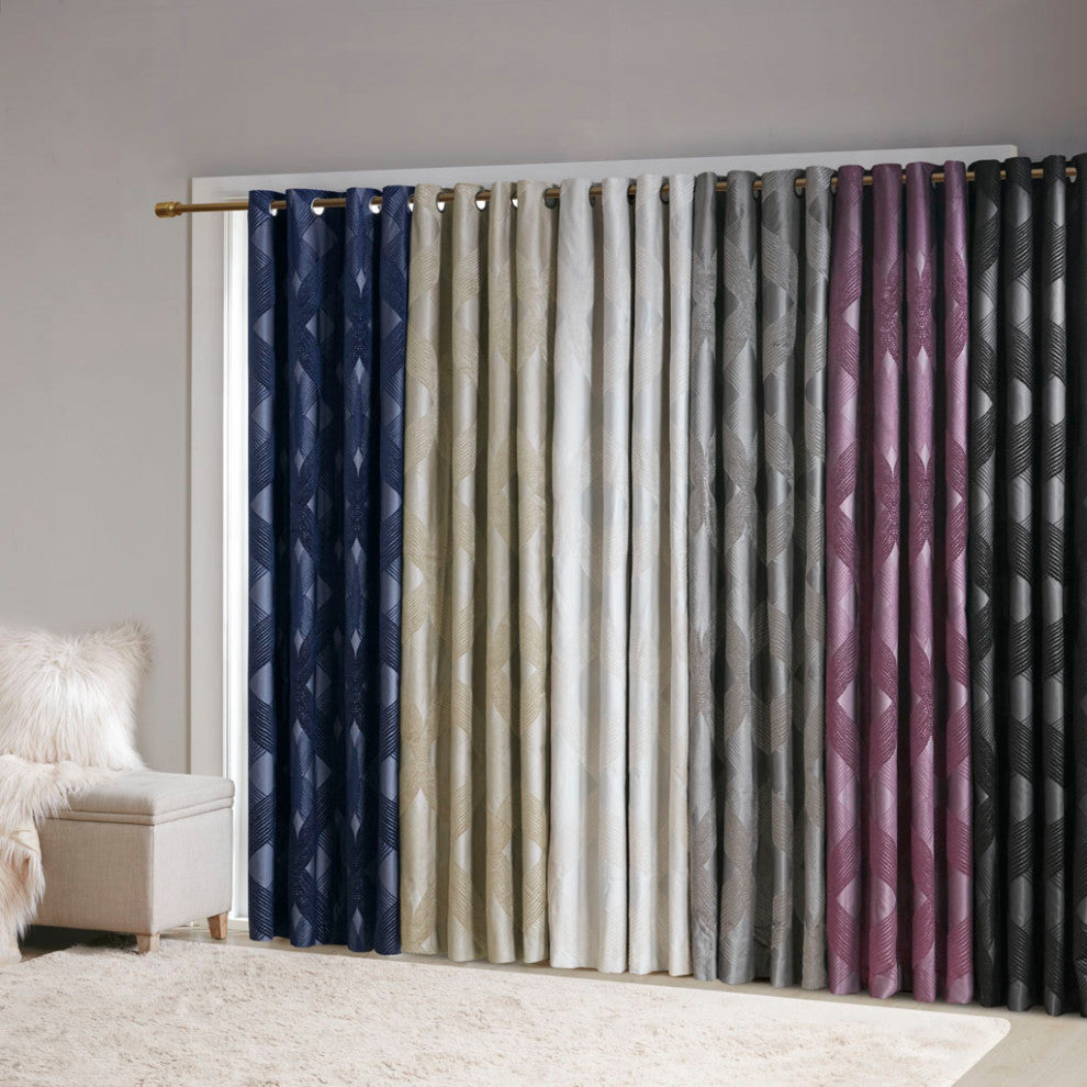 SunSmart Bentley Ogee Total Blackout Window Curtain Panel, White, White, 95"