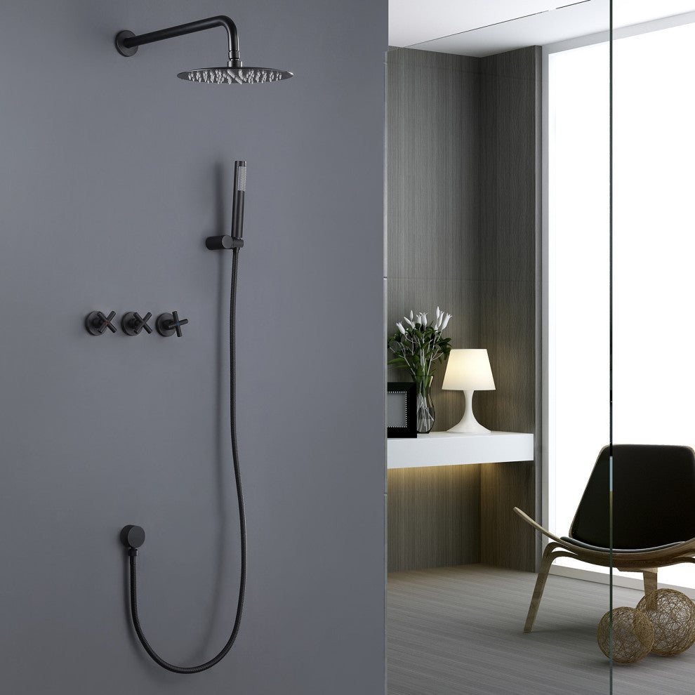 Luxury Wall Mounted Complete Shower System with Rough-in Valve, Matte Black