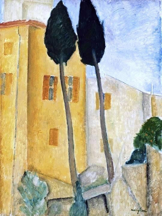 Amedeo Modigliani Cypress Trees and Houses- Midday Landscape Wall Decal
