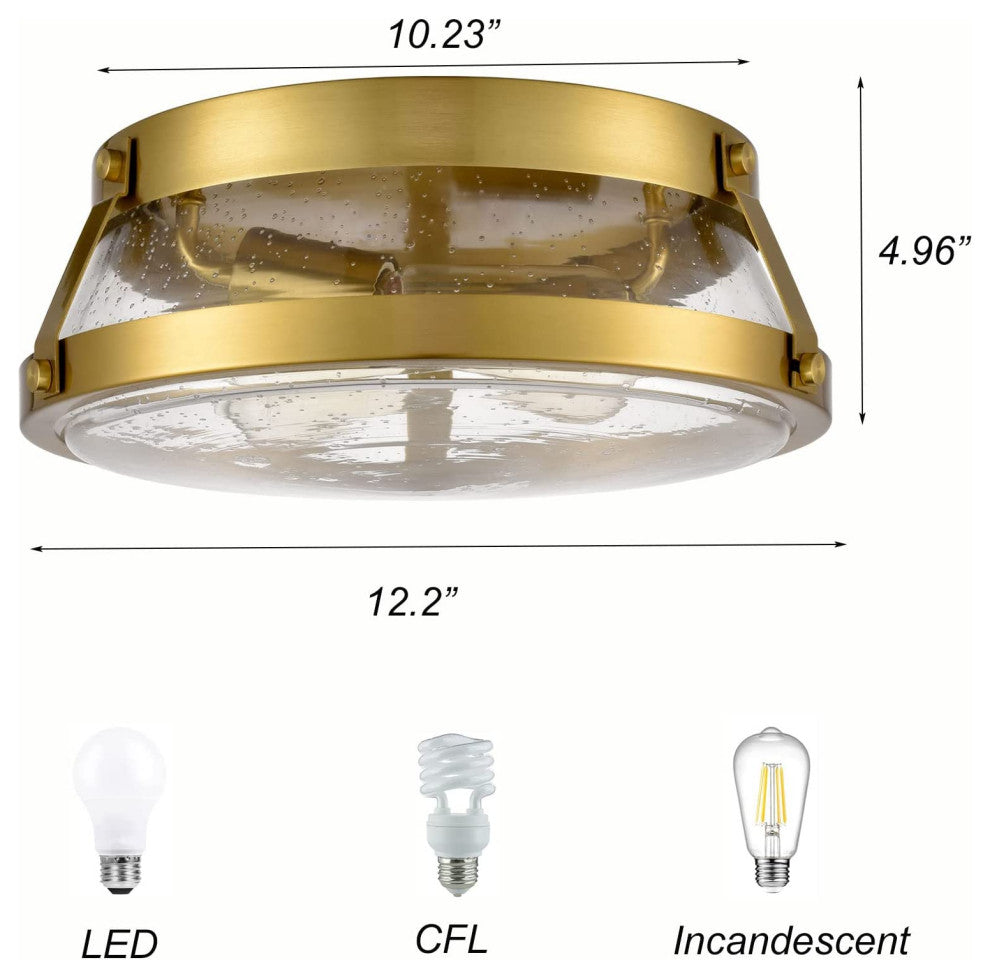 Brass Ceiling Light Fixture, Industrial Ceiling Lamp, Seeded Glass Shade