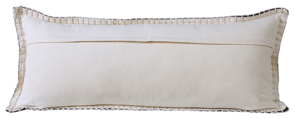 Ox Bay Handwoven Black Bordered Organic Cotton Pillow Cover, 14"x36"