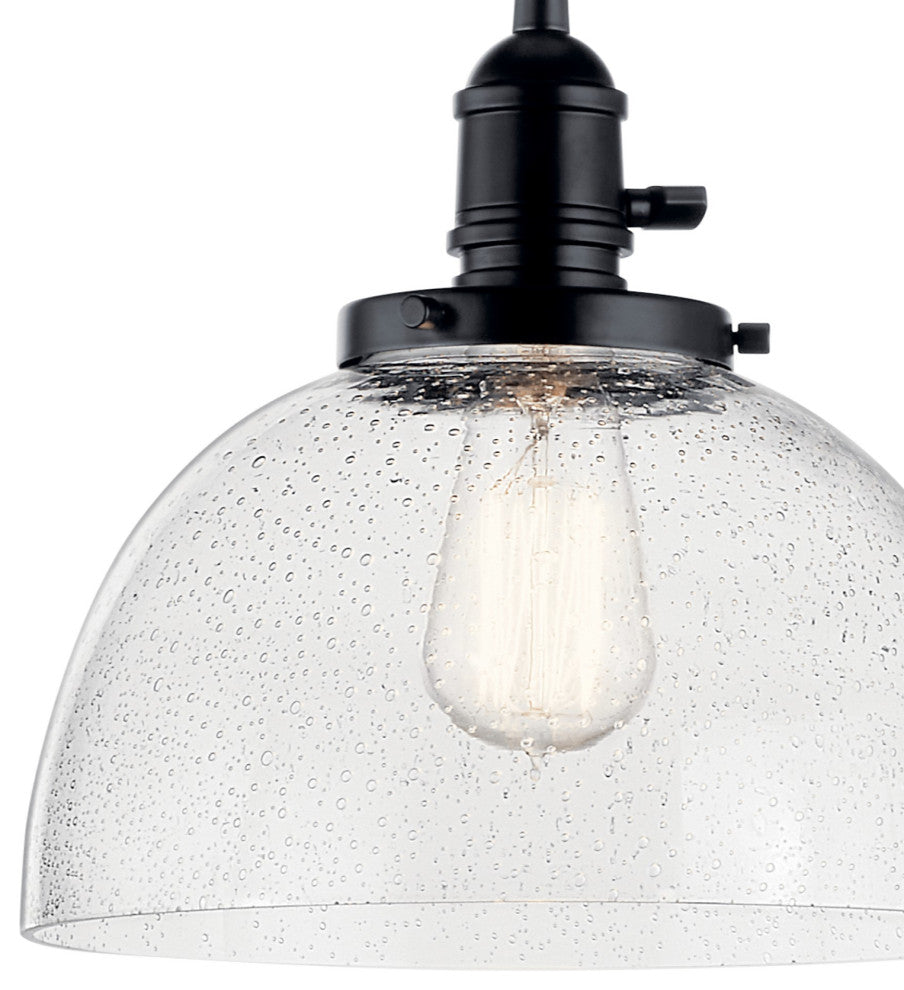 Avery 9.5" 1 Light Goblet Mini Pendant With Clear Seeded Glass, Black