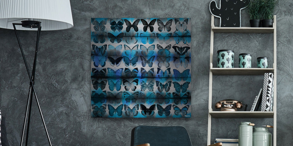 "Moth Blue" Painting Print on Brushed Aluminum, 18"x18"