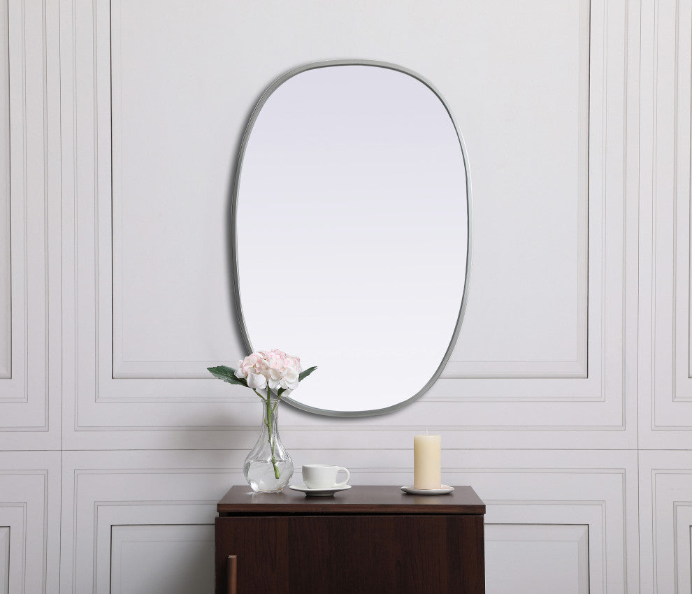 Metal Frame Oval Mirror 20X30 Inch, Silver
