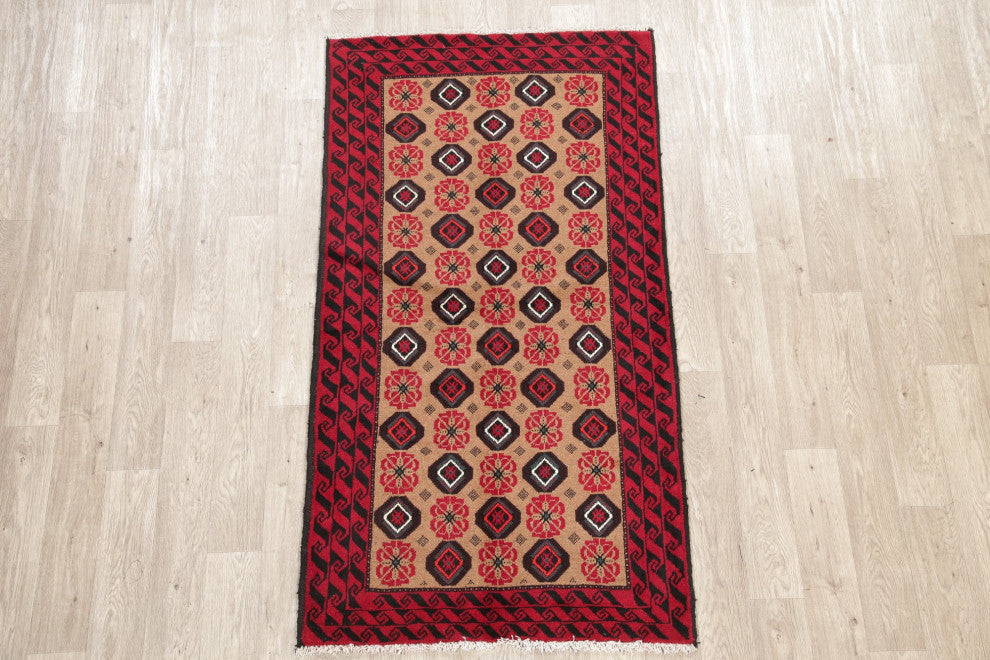 Balouch Oriental Traditional Afghan Hand-Knotted Area Rug, Brown, 6'3"x3'5"