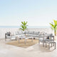 Sectional Sofa Chair Table Set, Sunbrella, Aluminum, Silver Gray, Outdoor