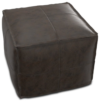 Sheffield Square Pouf, Distressed Dark Brown Leather