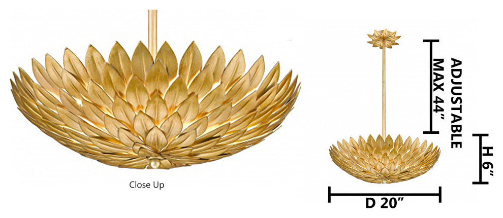 20"D 5-Light Gold Metal Leaf Chandelier