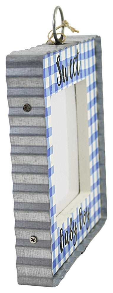 Round Top Collection Baby Boy Photo Frame Wood Picture Gingham Y22028