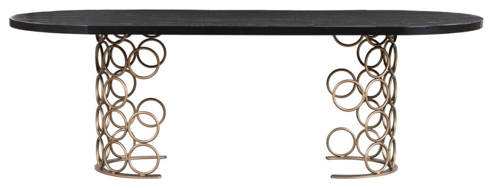 Large Oval Dining Table, Wood Top, Brass Gold