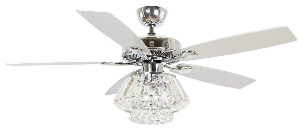 Modern Crystal Ceiling Fan With Lights and Remote Control, 5 Blades, Chrome