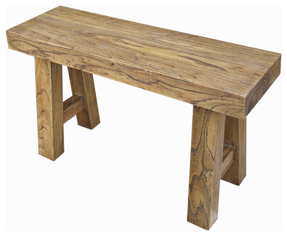 Raw Light Brown Simple Straight Legs Bold Think Wood Seating Bench Hcs7727