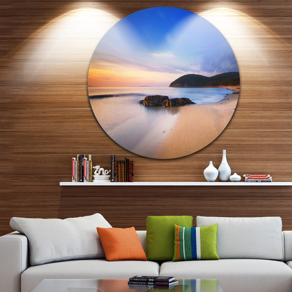Beautiful Sunset In Cala Violina Beach, Seashore Round Artwork, 11"