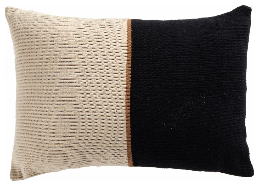 Handwoven Merido Pillow, Black, 14"x20"