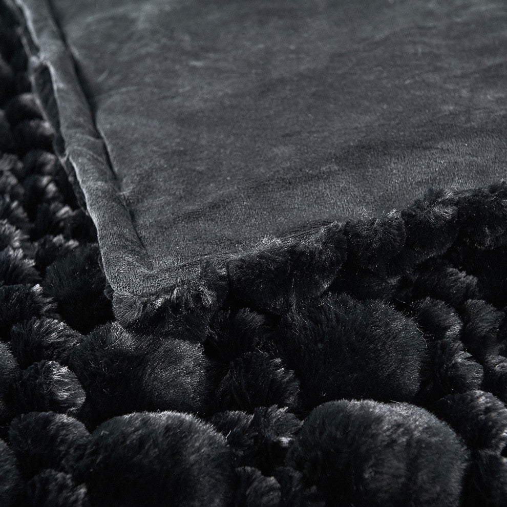 Spandex Bubble Faux Fur Throw Blanket, Black