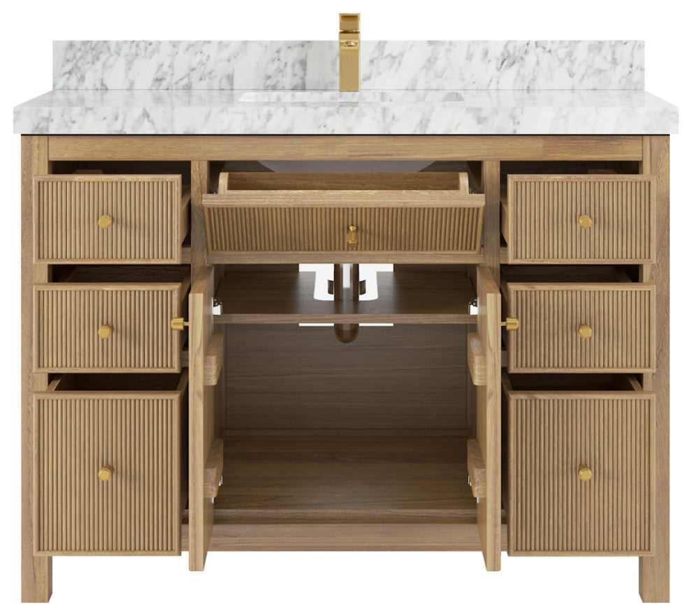 Sonoma 48 Single Sink Bath Vanity in Light Natural Teak with 2" Carrara Marble