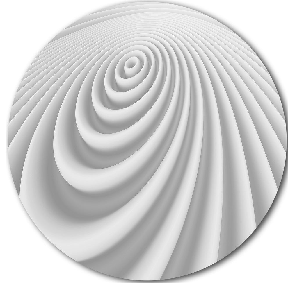 Fractal Rounded White 3D Waves, Abstract Art Round Metal Wall Art, 11"