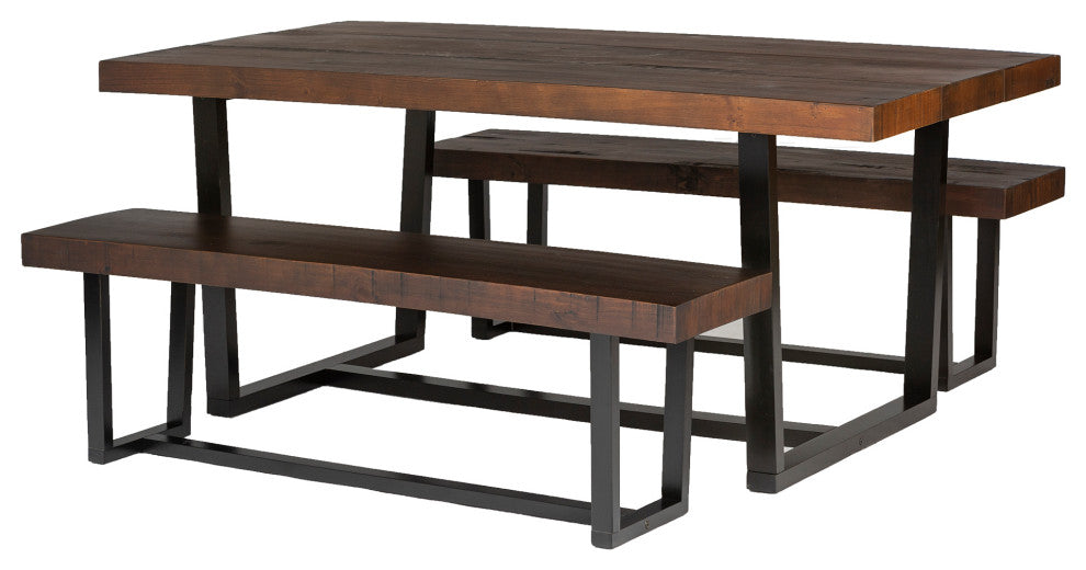 3-Piece Farmhouse Dining Set - Mahogany/Black