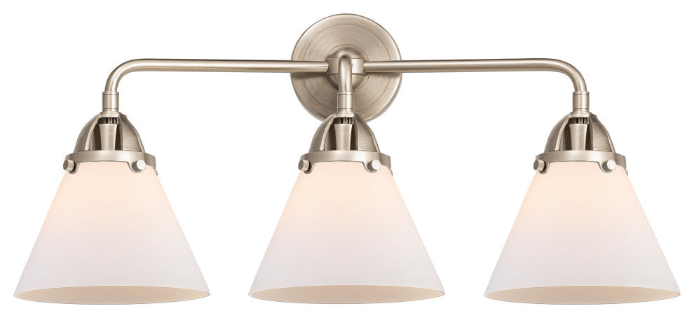 Large Cone Bath Vanity Light, Brushed Satin Nickel, Matte White, Matte White