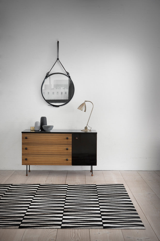 Mid-Century Modern Leather Rug with Patterns, Opal by  Linie, Black, 8'3"X11'6"