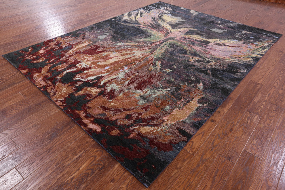 7' 10" X 10' 3" Hand Knotted Phoenix Design Wool and Silk Rug Q9101